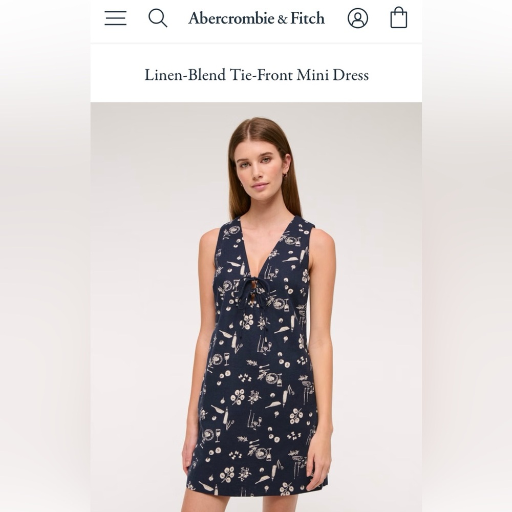 NEW Abercrombie and Fitch Linen-Blend Tie-Front Mini Dress